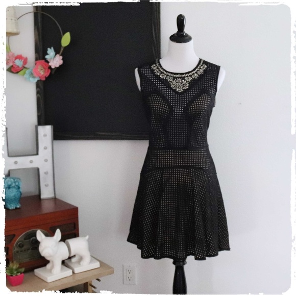 BCBG Dresses & Skirts - BCBG Black Eyelet Cocktail Dress Rhinestone Sheer